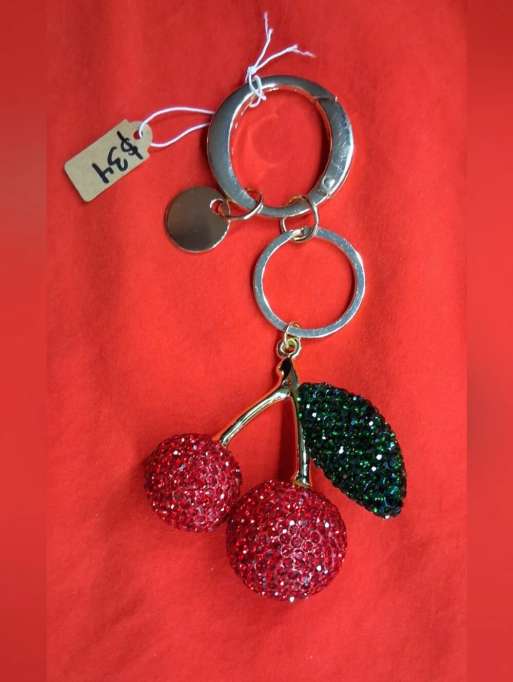 Crystal Cherry Keychain - Red & Green NWT! Gold Hardware